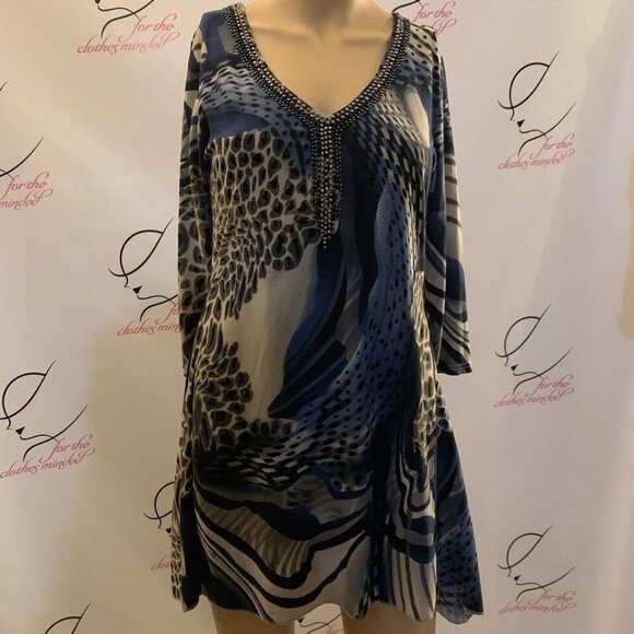 Merchant. Sz M (runs small). Beaded Asymmetrical Fit & Flare Stretch Dress. B94 - Picture 2 of 6